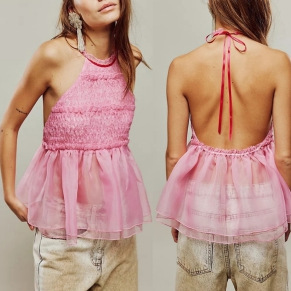 Free People Pink Halter Top - Picture 1 of 8
